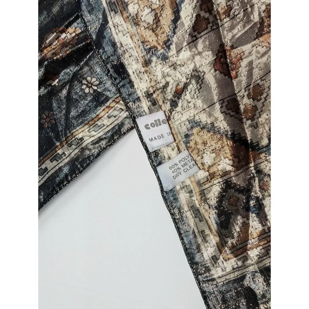 Vintage 80s Scarf Collectif Black Metallic Southwestern Floral Print Rectangular
